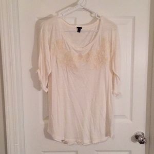 J. Crew Ivory Tee with Embroidery